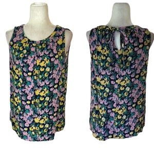 Boden Floral Pleated Tie Back Cutout Sleeveless Tank Top - 12